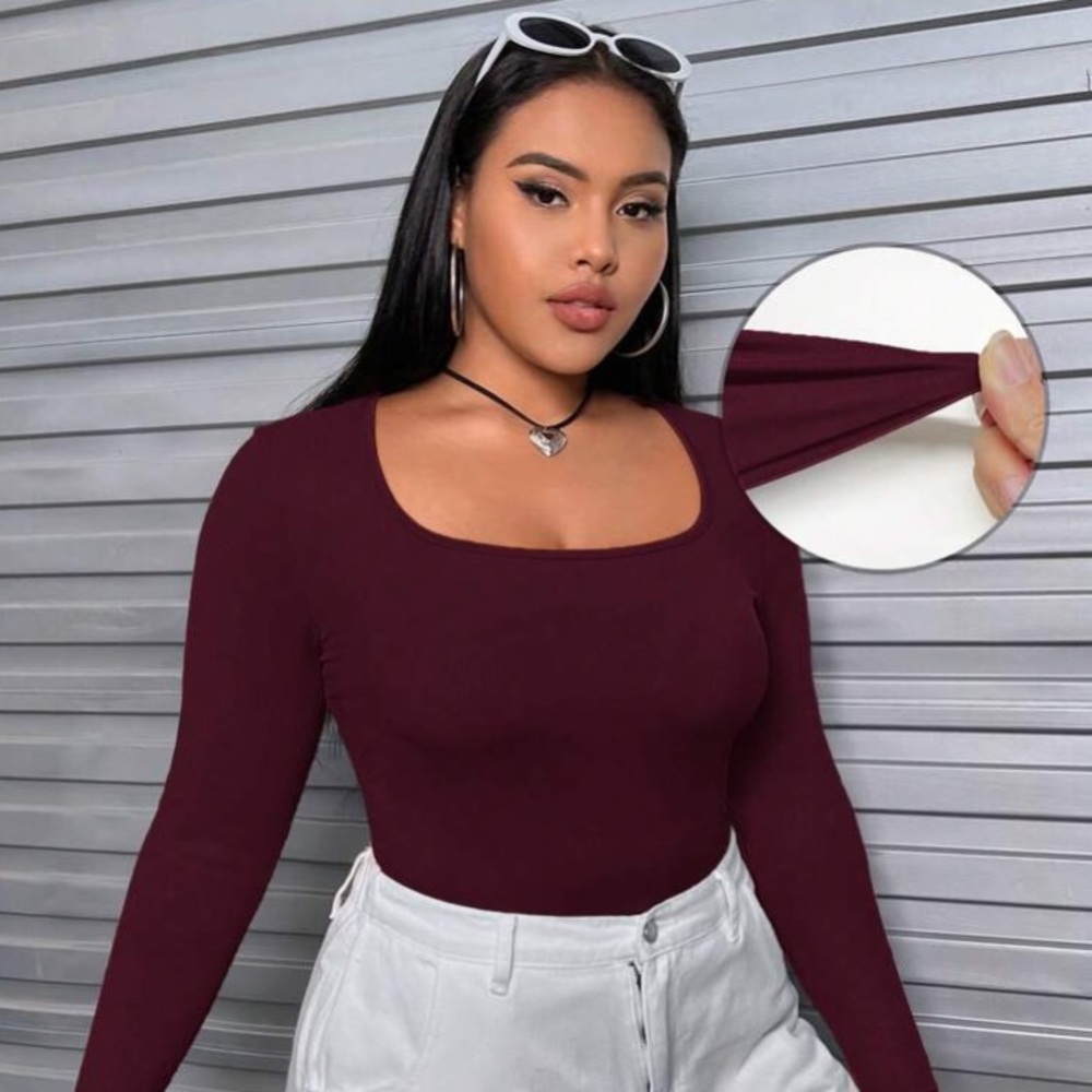 Burgundy Fine Ribbed Stretch Top- Slim Fit Plus Size 2X